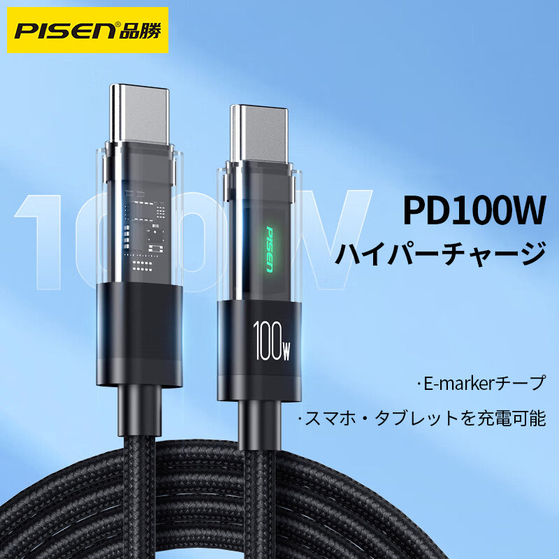 PISEN-PD100W C to C 5A急速充電ケーブル1.2ｍ・2m （87944）