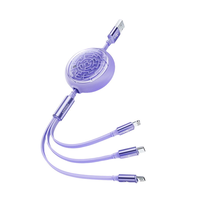 PISEN-3in1巻き取り式充電ケーブルLT-AP52-1100 （923925）